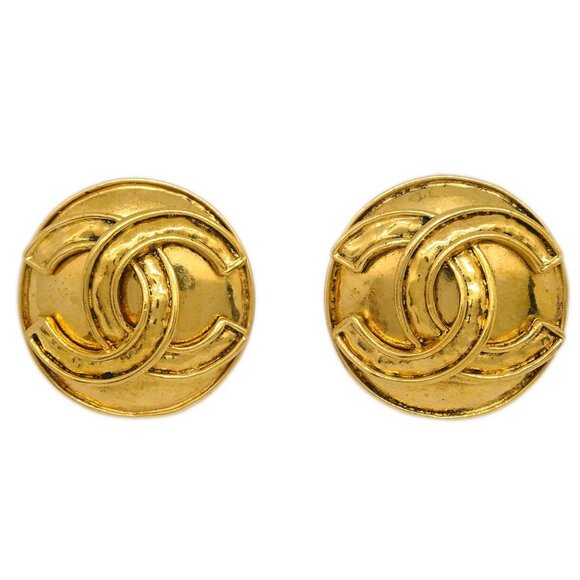 Chanel Button Earrings Clip-On Gold - Picture 1 of 4